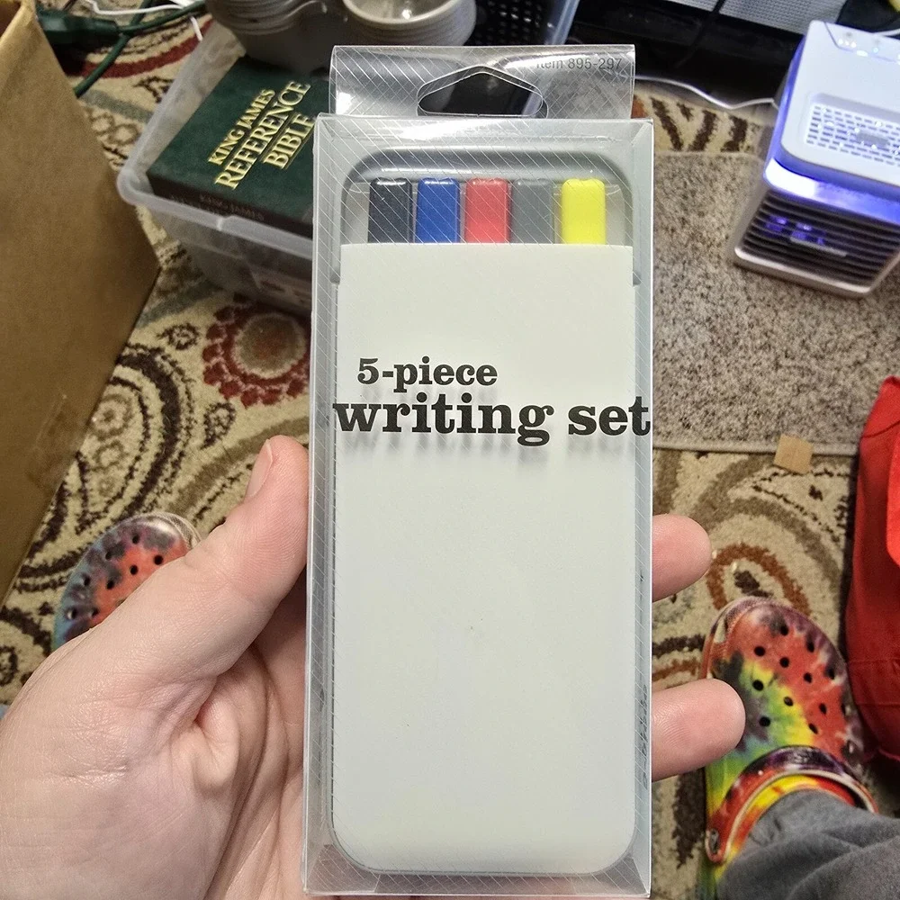 5-Pc Writing Set .5mm Pencil 0.8mm Black Red & Blue Pen Highlighter Carry Case